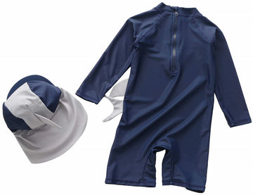 Baby Boys Toddlers Kids Swimsuit One Piece With Sun Hat Rash Guard,Zipper Bathing Surfing Swimwear Upf 50+ Shark 9-18 Months