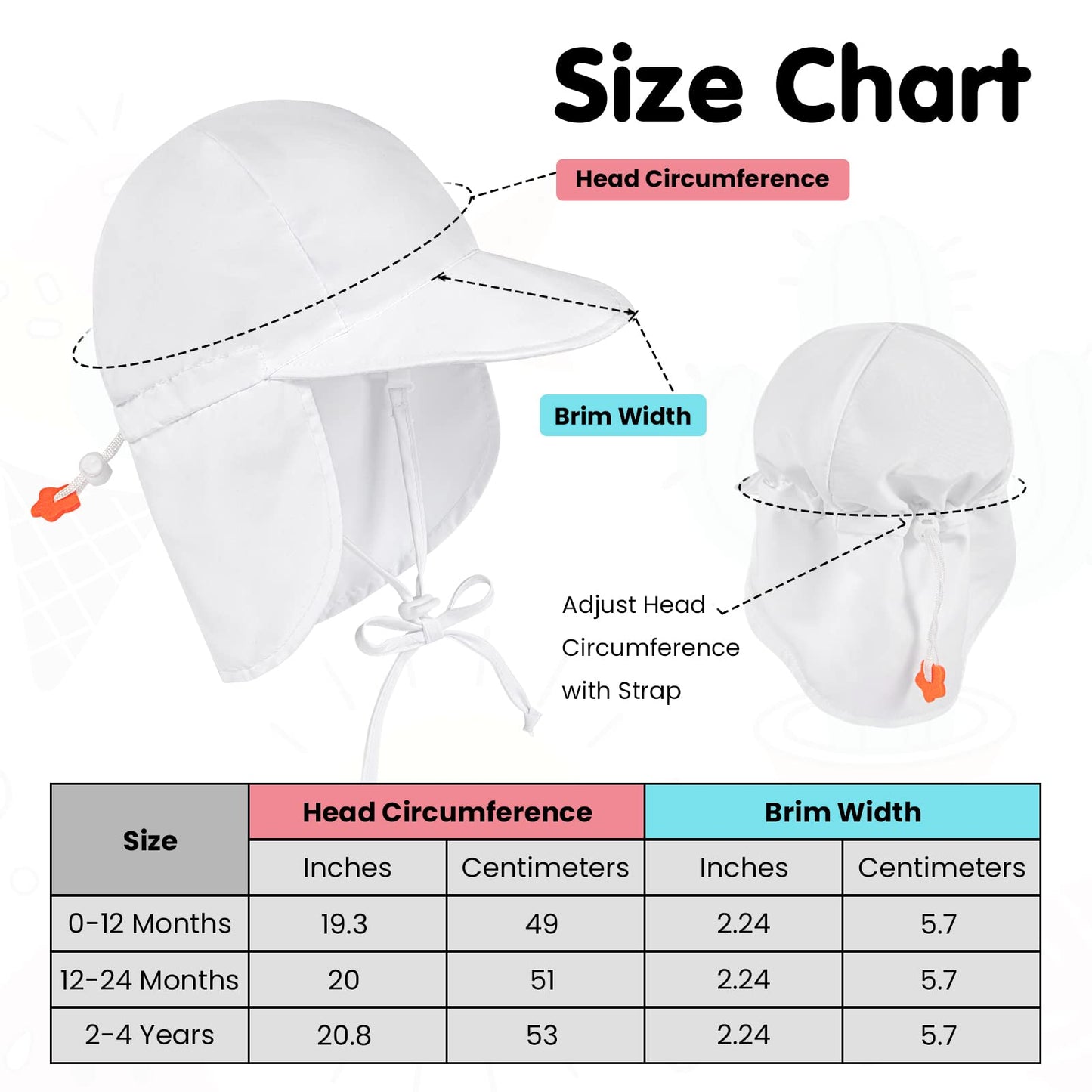 Simplikids Baby Sun Hats Upf 50+ Uv Ray Sun Protection Hat Toddler Swim Hat W/Neck Flap Sun Hat Toddler Sun Hat For Baby,White,1