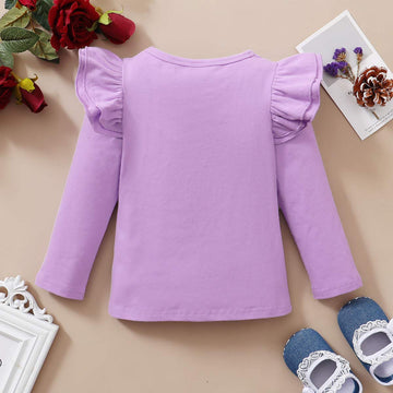Toddler Baby Girls Long Sleeve Ruffle T Shirt Kids Casual Plain Solid Top Blouse T-Shirt Undershirt (Purple,2-3T)