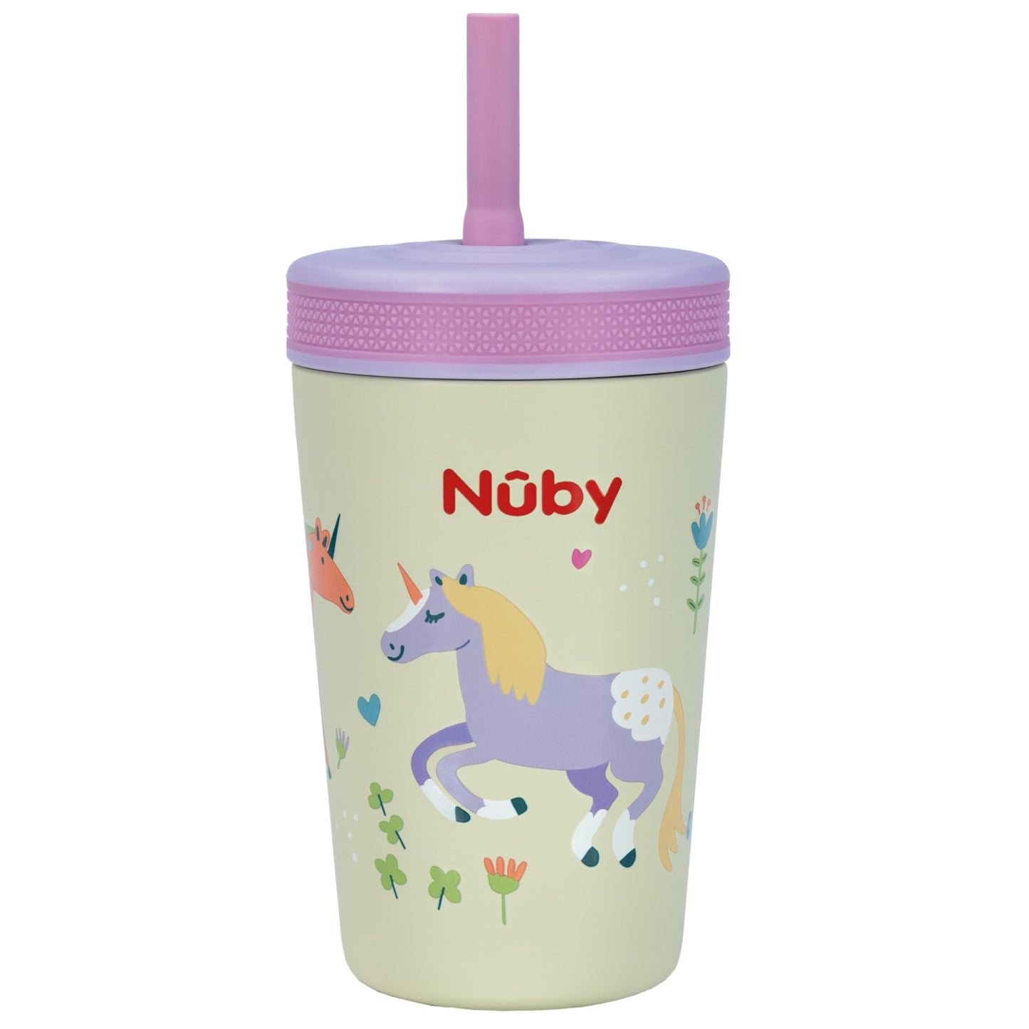 Nuby Thirsty Kids Insulated Toddler Cup with Silicone Flexstraw - 12 oz - Stainless Steel and Leak-Resistant - 18+ Months - Unic