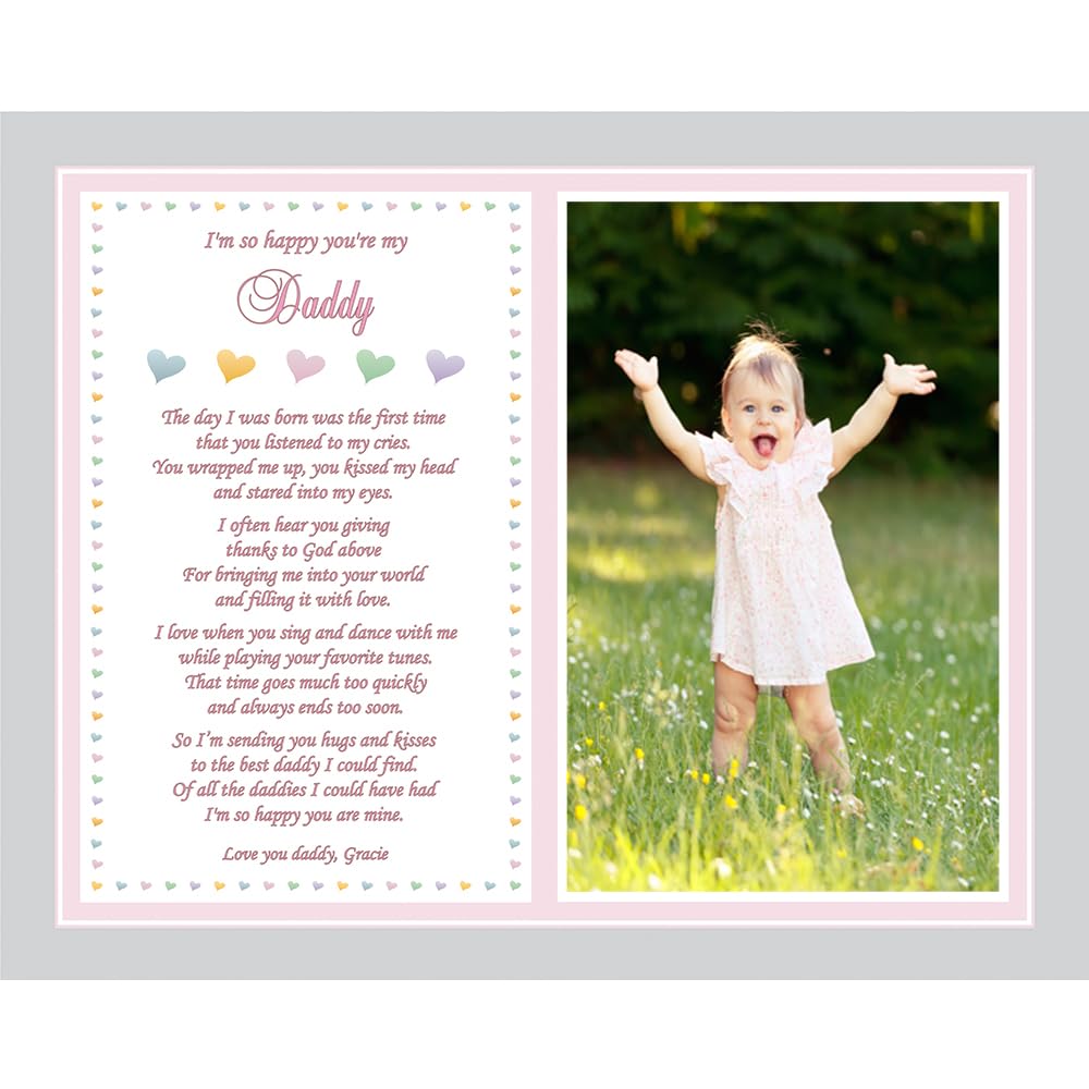 Poetry Gifts Daddy'S Girl Frame, So Happy You'Re My Dad For Christmas Or His Birthday, 8X10 Inch Print Personalized With Name An