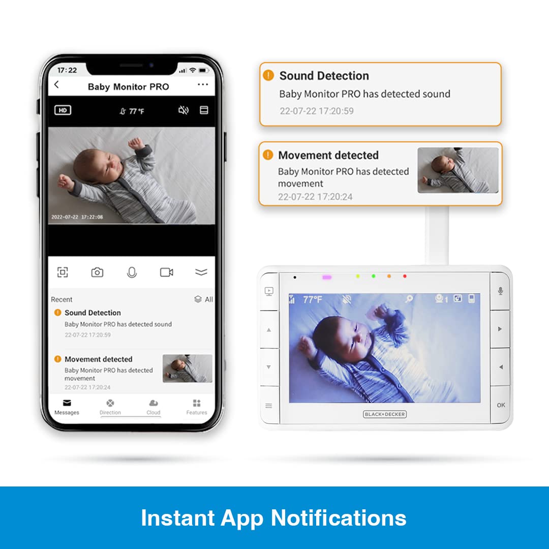 Black+Decker Smart Video Baby Monitor Pro - 5' Screen, Full Hd 1080P Image Sensor, Wifi & App Compatible, Pan-Tilt-Zoom, Smooth