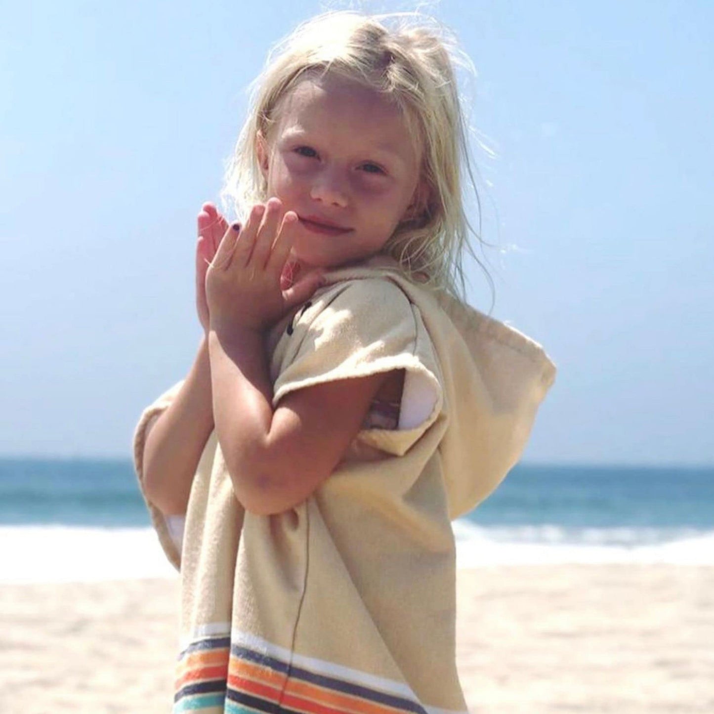 Cor Childrens Unisex Poncho Towel Robe Light And Dark Blue For Kids Ages 3-10 (Retro-Sand)Cor Childrens Unisex Poncho Towel Robe