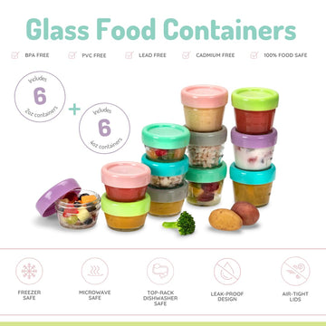 Melii Glass Food Storage Jars - 12-Pack (2Oz) With Airtight, Leakproof Lids, Bpa-Free & Eco-Friendly, Microwave, Freezer, Dishwa