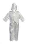 White Christening Baptism Embroidered Vest With Satin Shirt, Pants And Hat - Xs