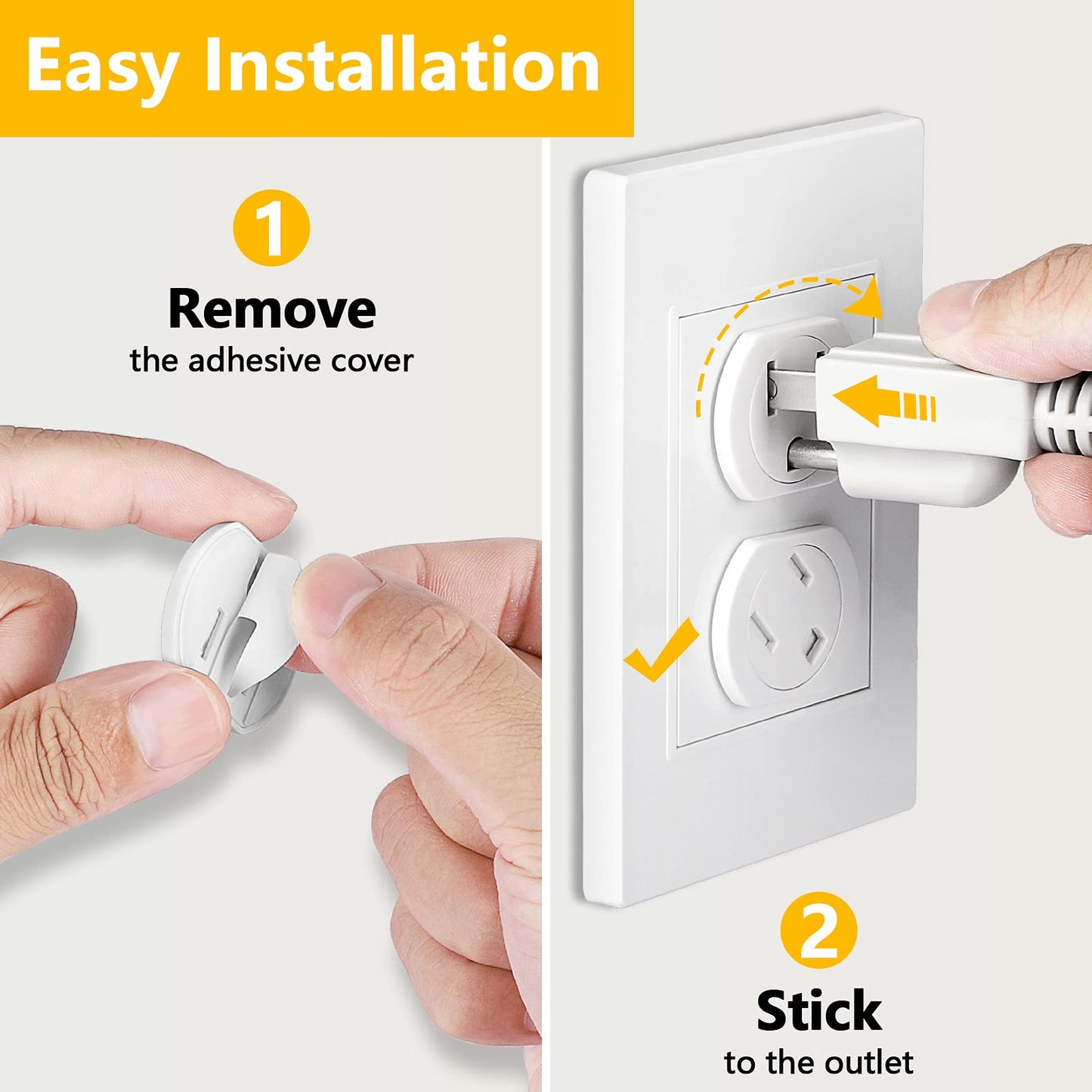 Outlet Covers (45 Pack) Self-Closing Outlet Plug Covers 3-Prong Swivel Electrical Outlet Protectors For Baby Upgraded Adhesive I