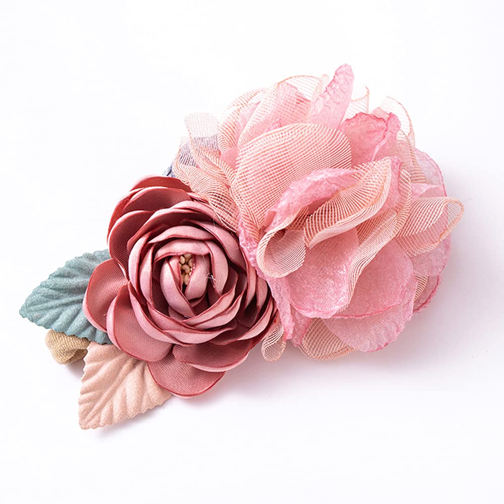 Wiwpar Flower Crown Headband Gauze Headwear Elastic Adjustable Head Piece Girl'S Hairbands For Toddler And Childrens (Pink)