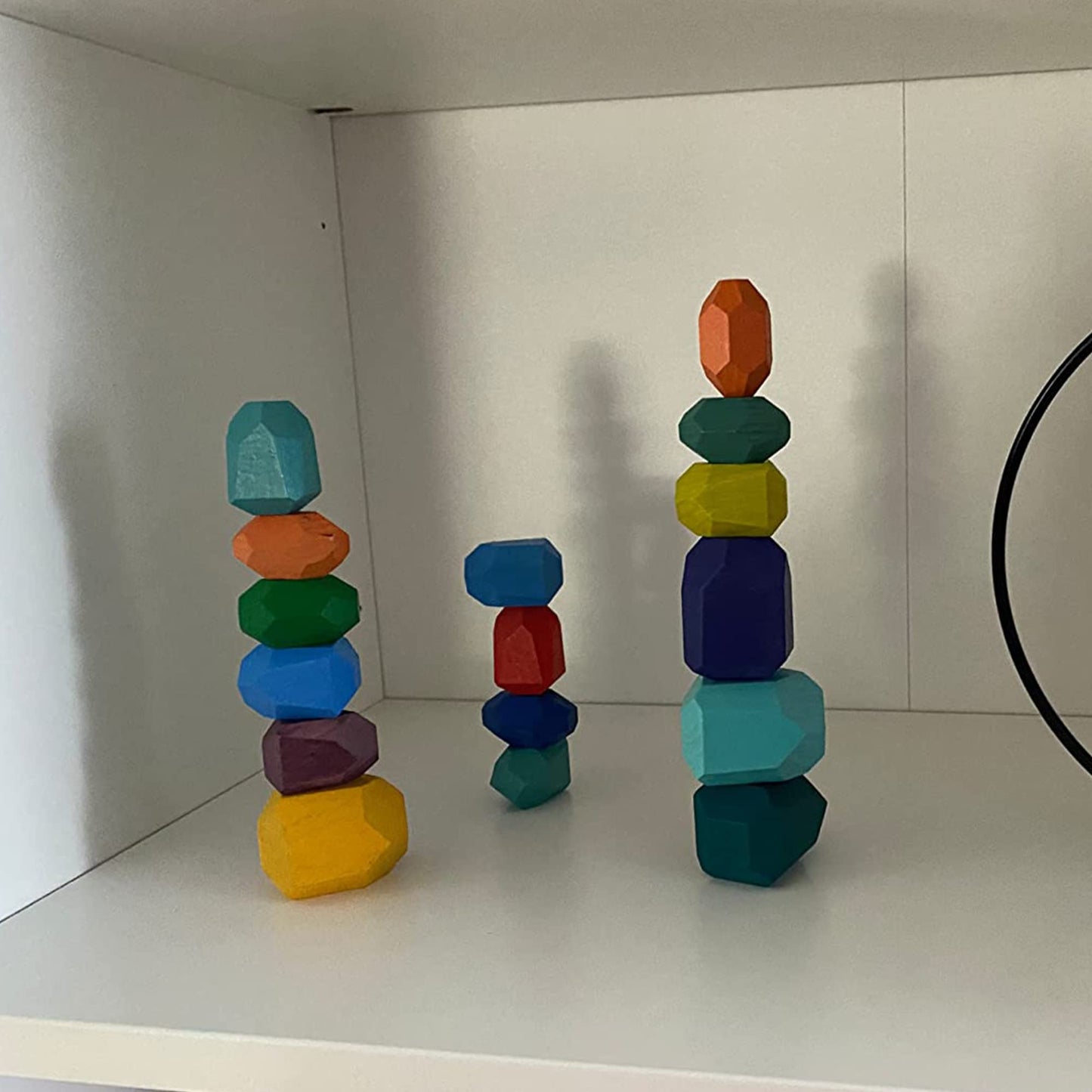 Cllayees 16 Pcs Wooden Stacking Blocks Rocks Building Toys, Colored Solid Wood Stones Pre-School Educational Games Creative Toys