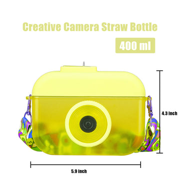 Orijoyna 13 Oz Cute Water Bottle With Straw - Camera Shape Water Cup With Adjustable Shoulder Straps - Ideal Kawaii Gift For Sch