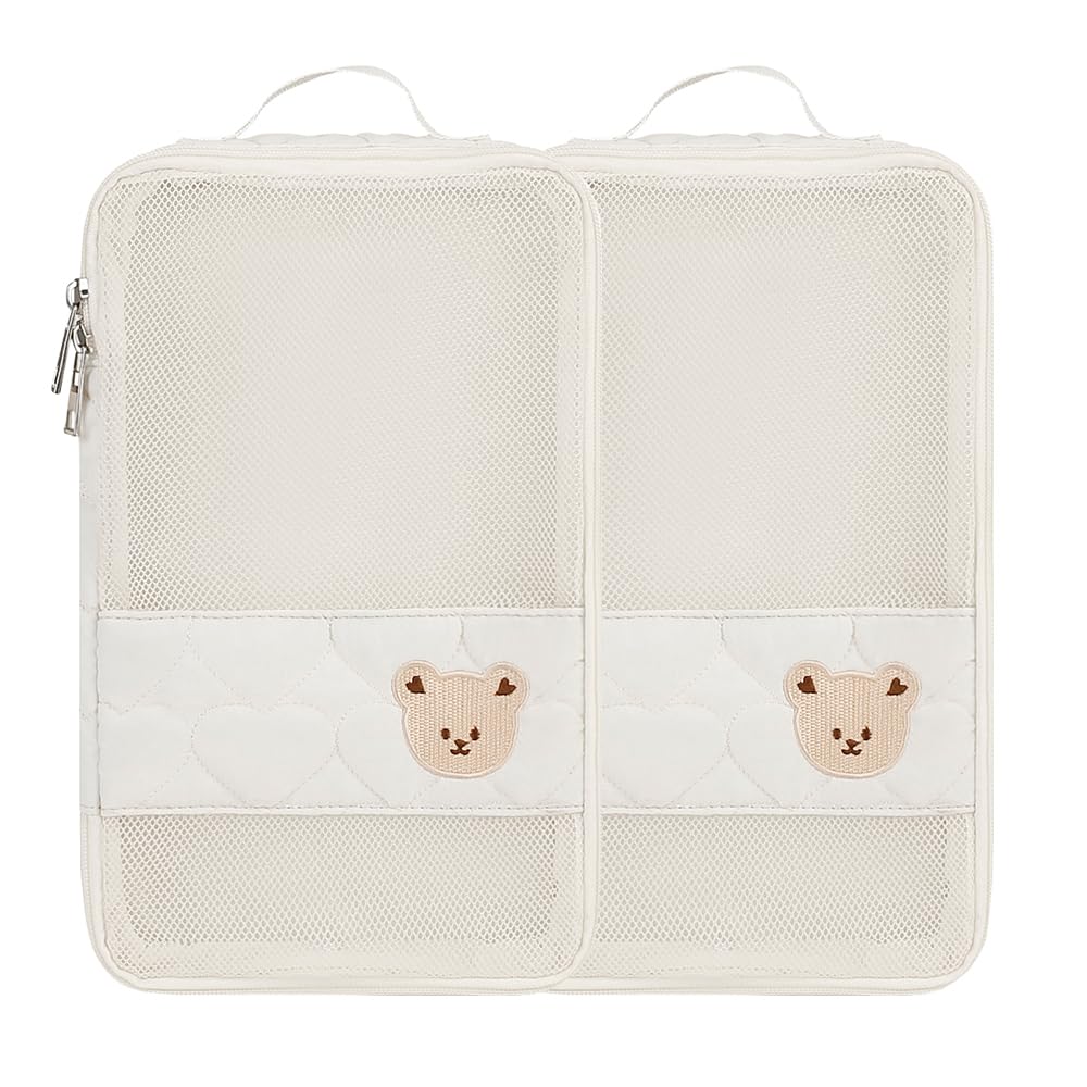 Baby Diaper Bag Organizer Pouches - 2 Pack Waterproof Pod Hanging Diaper Bag Cute Bear Mesh Bag Reusable, Washable or Baby Cloth