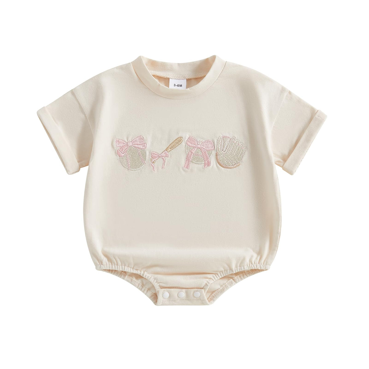Licupiee Baby Boy Girl Baseball Romper Newborn Bow Basketball Rompers Summer Casual Short Sleeve Embroidery Golf Bodysuits, Khak