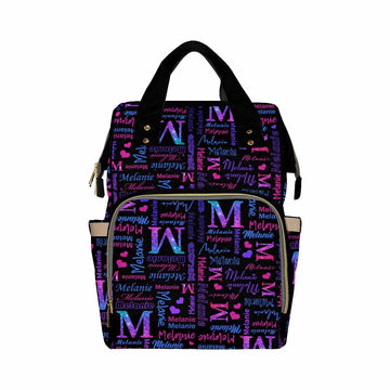 Artsadd Custom Monogram Diaper Back Pack With Thermal Pockets, Gradient Purple Glitter Travel Backpack Customized Baby Bags With