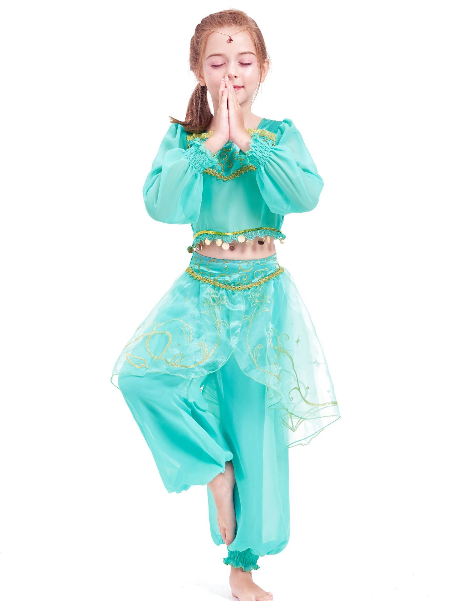 IKALI Girls Jasmine Costume Fairy Tale Classic Princess Dress Toddler Gift Fancy Dress Up for Halloween Birthday Roleplay Charac