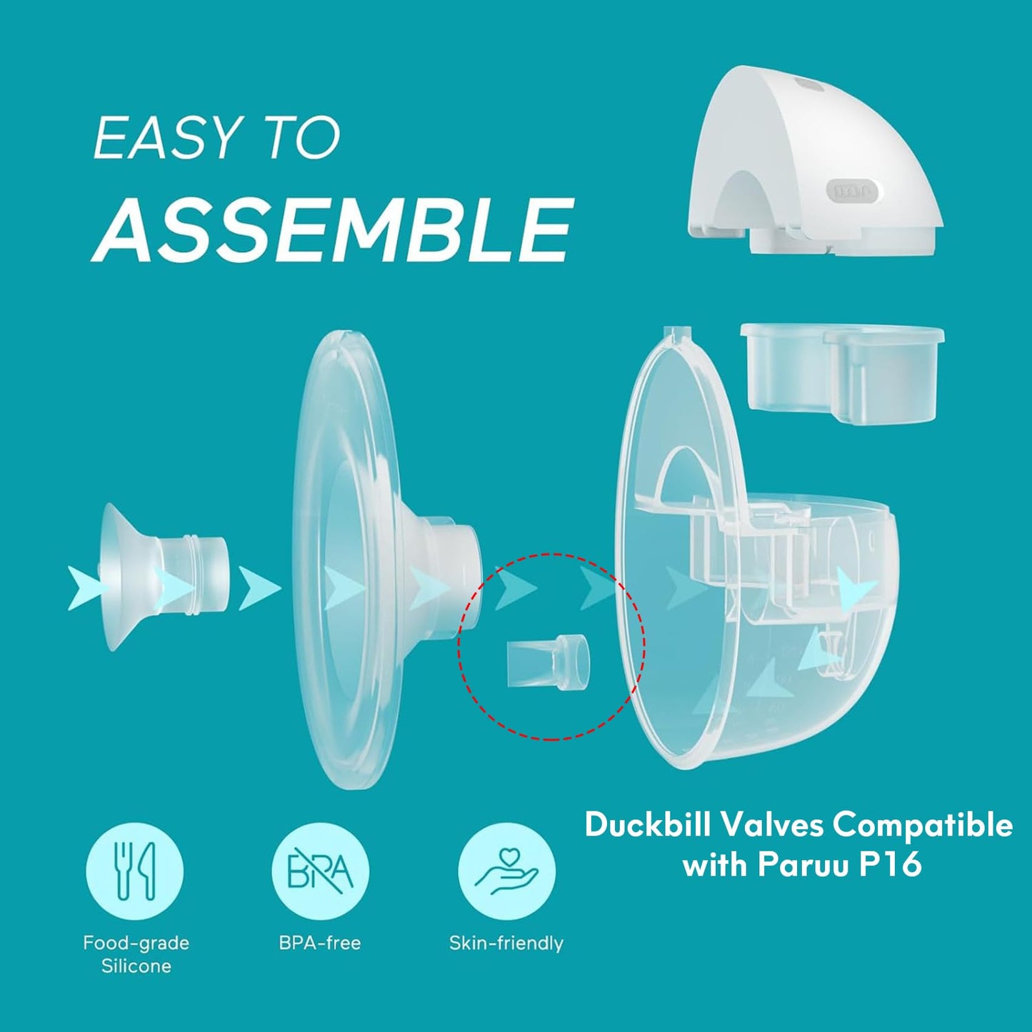 Mompmuir 12Pcs Duckbill Valves & 4Pcs Silicone Diaphragm Compatible With Momcozy M5 / Paruu P16 Wearable Breast Pump, Replacemen