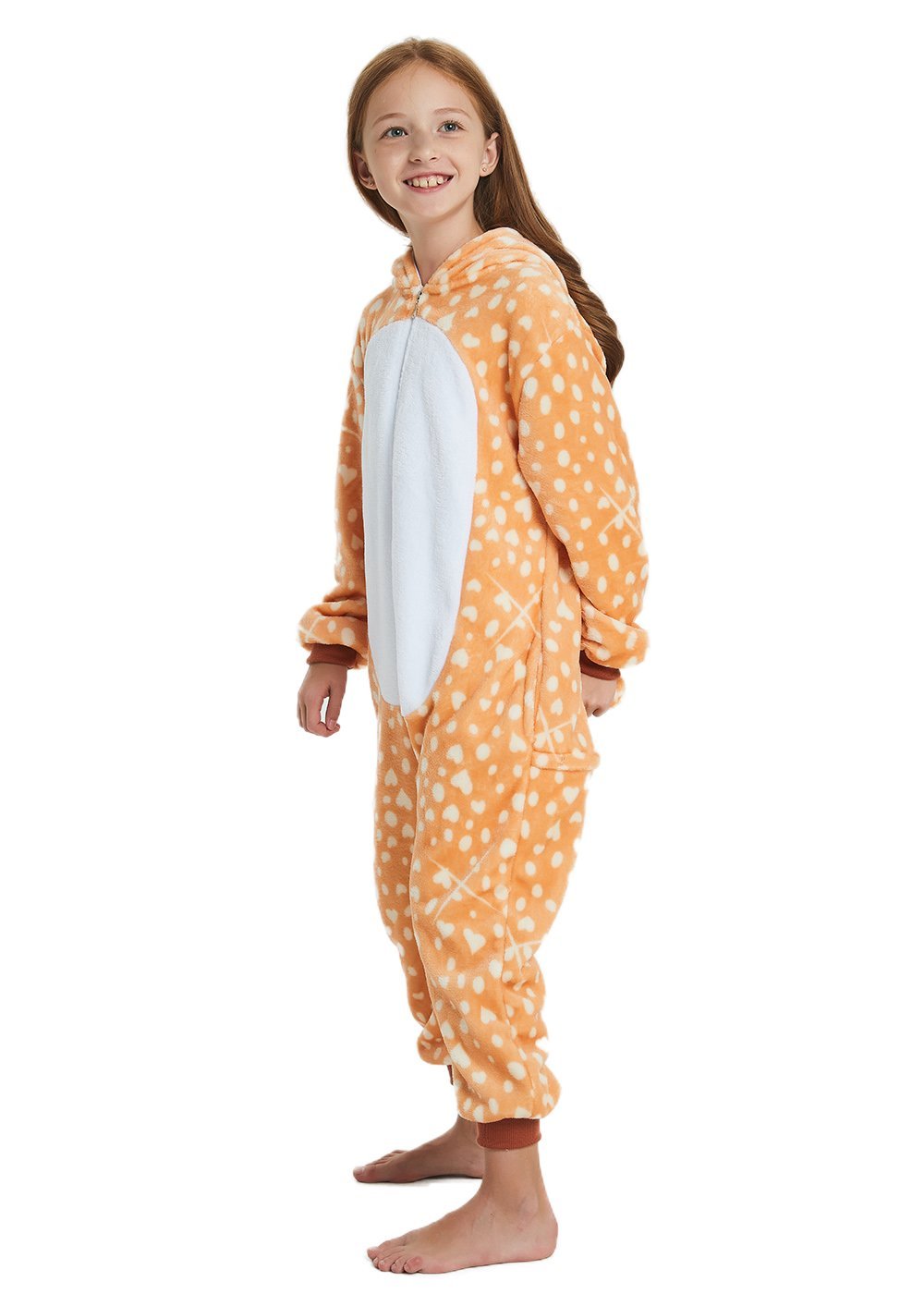 Abenca Kids Deer Onesie Pajamas Christmas Halloween Animal Cosplay Sleepwear Costume (Deer, 11-12 Years)