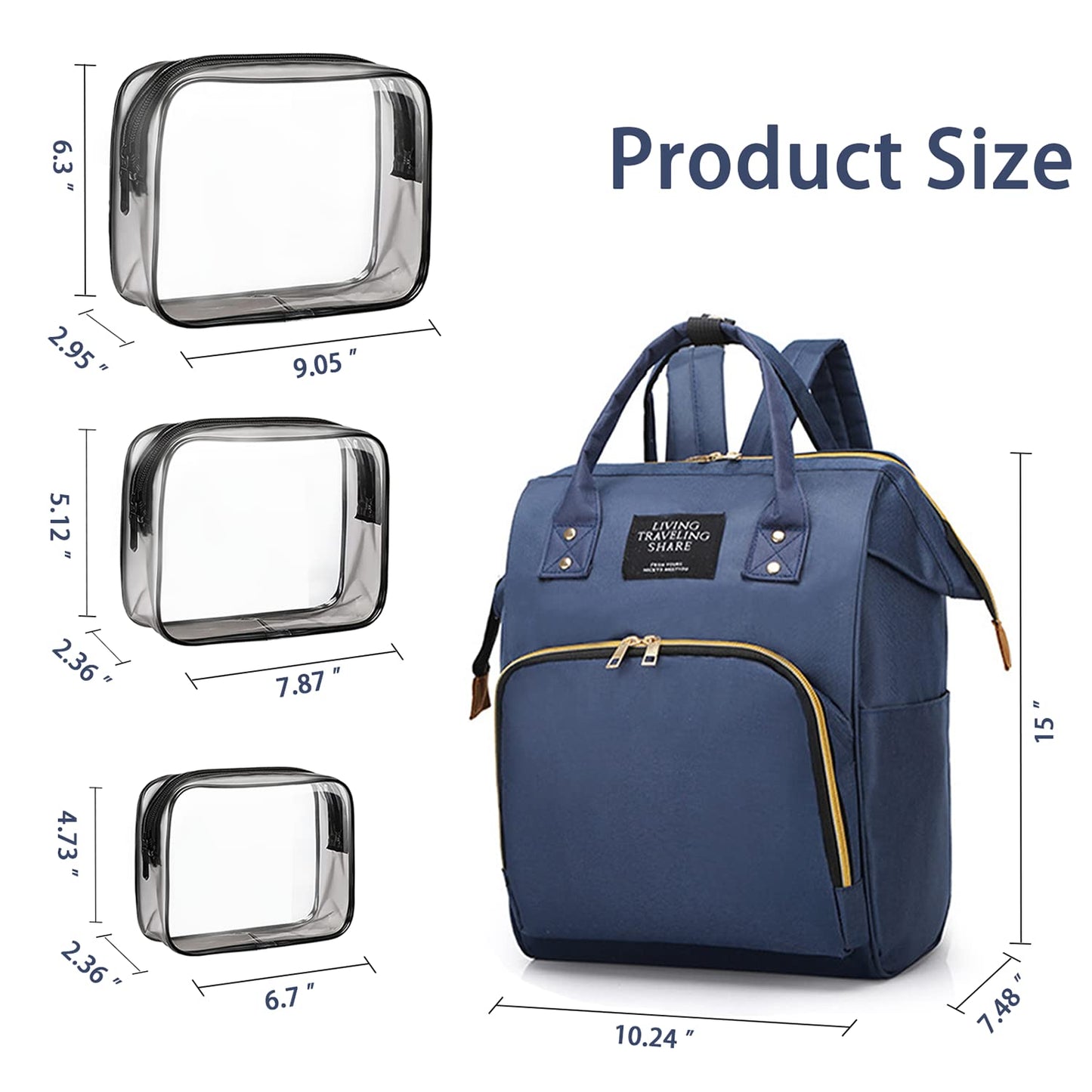 Diaper Bag With Organizing Pouches, Nappy Bags Handbag Multifunction Diaper Bag For Baby Care Travel Backpack Large Capacity Blu