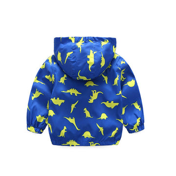 Baby Boys Dinosaur Print Zip Up Lightweight Hooded Jacket Outerwear Spring Windproof Windbreakers, Blue, Size 18 Months = Tag 90