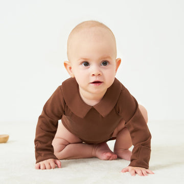 Pureborn Baby Girls Boys Bodysuit Long Sleeve Cotton Peter Pan Collar Romper Spring Fall One-Piece Outfit Sienna 9-12 Months