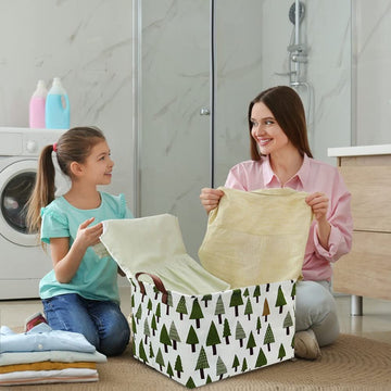 Fxocshe Laundry Basket Green Hamper Fabric Laundry Hamper,For Baby Hamper Nursery Toy Organizer Tree Room Decor,Gift Basket (Tre