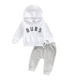 Baby Boys Cothes 3 6 9 12 18 24M 3T Pants Set Hooded Patchwork Hoodie Striped Sweatpants Fall Winter Outfit(White-Bubs, 12-18 Mo