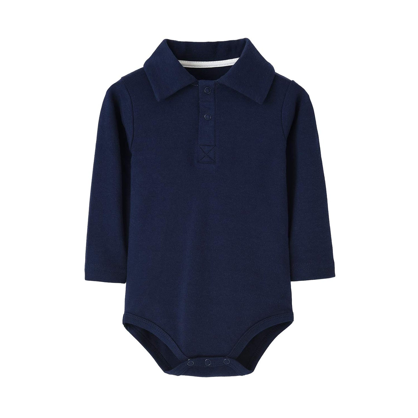 Teach Leanbh Infant Baby Polo Bodysuit Cotton Long Sleeve Pure Color Shirt 3-24 Months (12 Months, Navy)