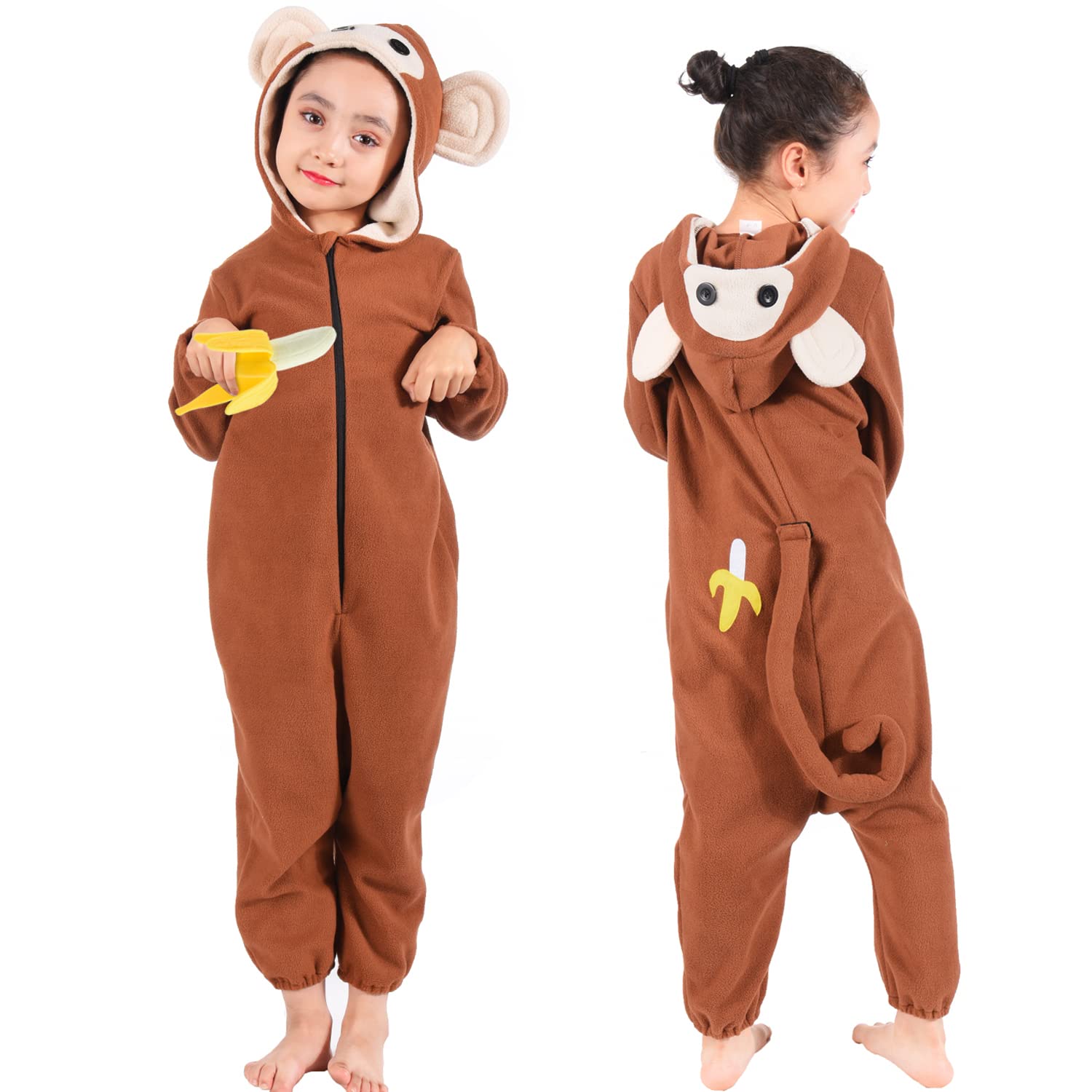 Tao-Ge Kids Monkey Onesie Costume Boys Girls Animal Monkey Halloween Costumes For Child Toddler With Banana Accessories