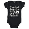 Started From The Belly Now I'M Here Bodysuit (Black, 6 Months)