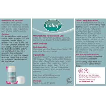 Colief Baby Face Balm Stick 30G | 100% Natural Shea Butter, Rosehip Oil, And Chamomile Coconut Oil | Gently Moisturise Baby'S Dr
