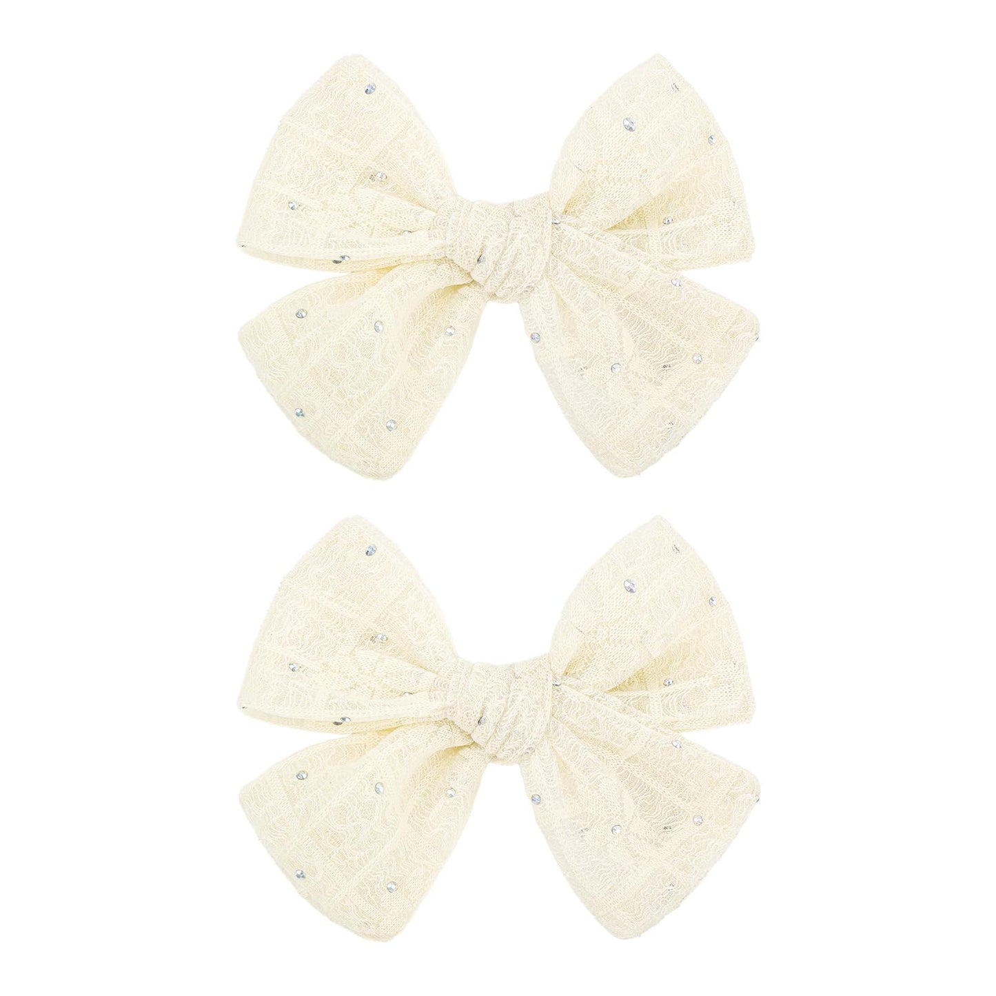 YanJie 2PCS Lace Hair Bow Clips 4 Off White Alligator Barrettes Bows with Rhinestone Baby Girl Hair Accessories for Infant Toddl