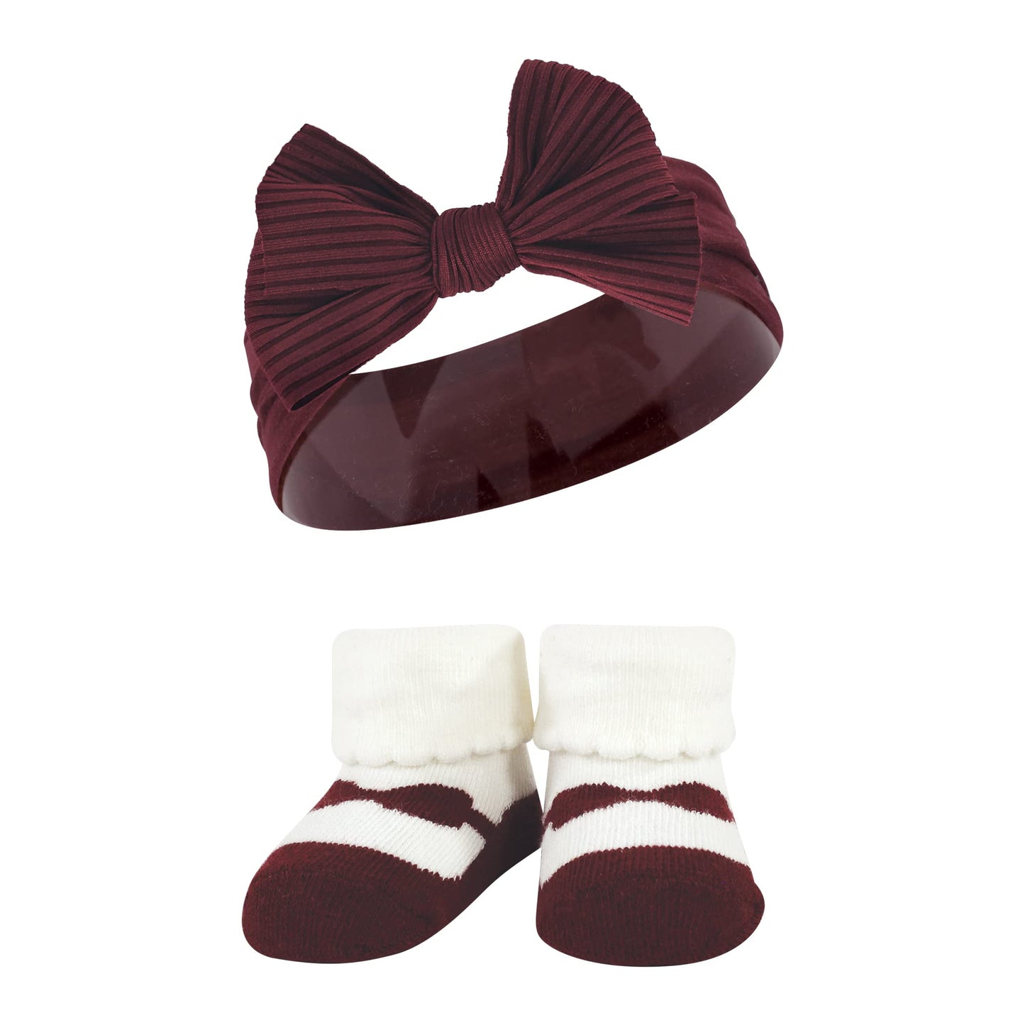 Hudson Baby Baby Girls' Headband And Socks Giftset, Burgundy Gray, One Size
