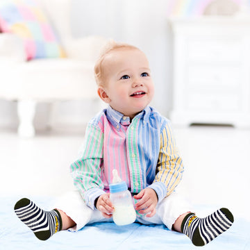 Tphon 12 Pairs Toddler Non Skid Socks With Grips Anti Slip Bottom, Cotton Non Slip Ankle Crew Socks For Boys, Girls, Kids(3-5Yea