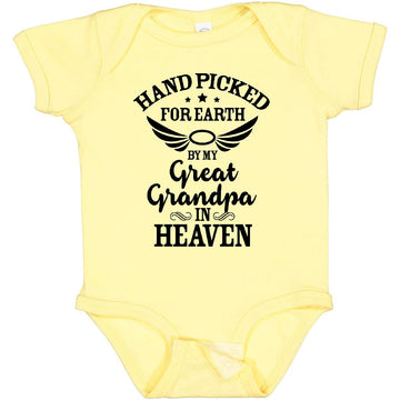 Inktastic Handpicked For Earth By My Great Grandpa In Heaven Baby Bodysuit 24 Months Banana 37293
