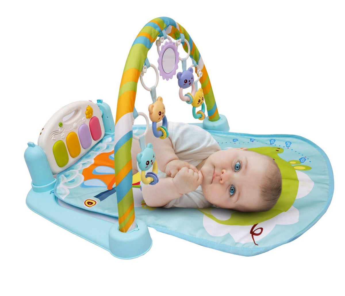 Yetli Baby Play Gym And Play Mat Newborn Activity Gym Lay & Play 5 In 1 Fitness Music And Lights Fun Piano,Blue