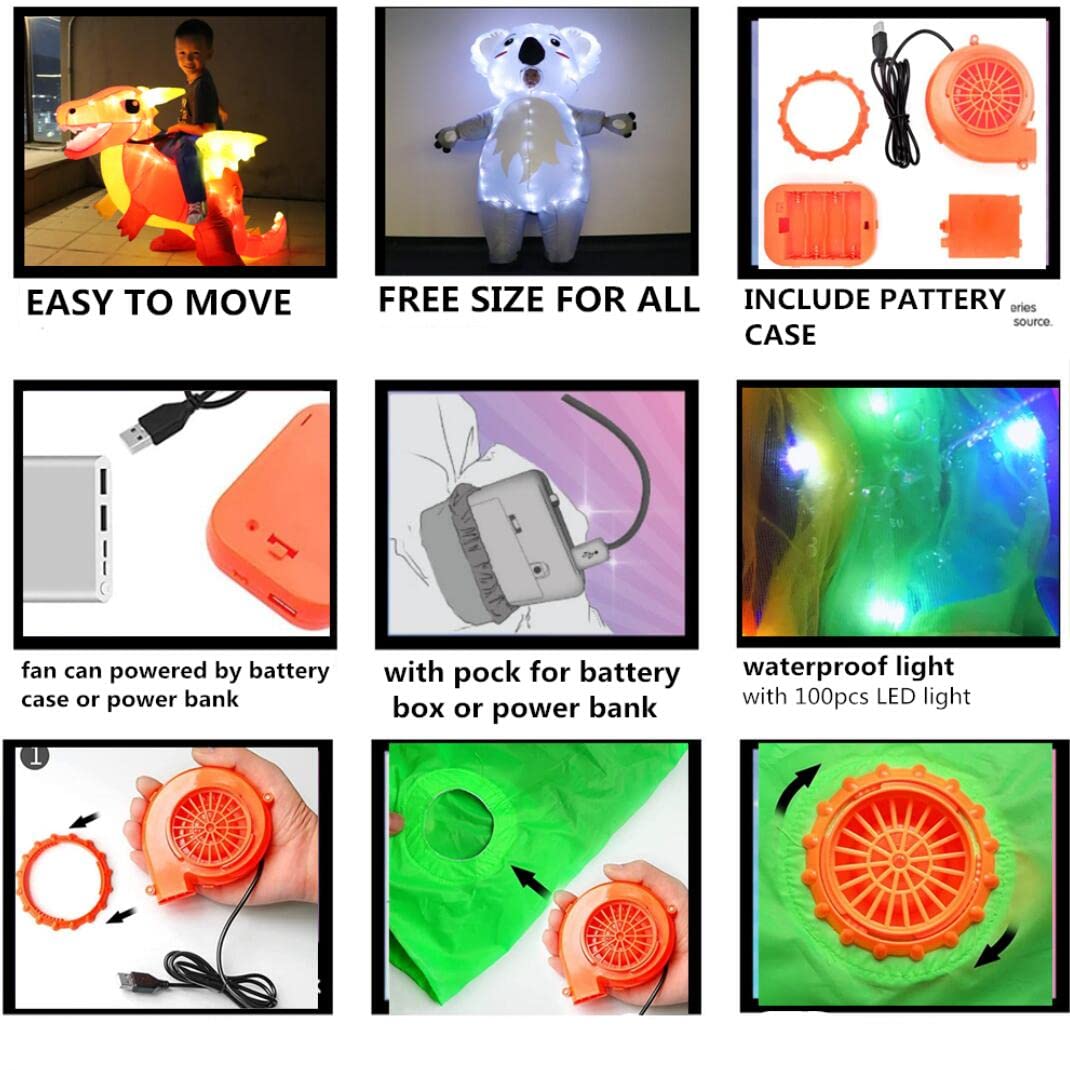 Bddedd Kids Inflatable Unicorn Costume, Riding Unicorn Air Blow-Up Deluxe With Led Light For Halloween Party Unicorn Xs