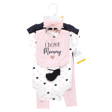 Hudson Baby Unisex Baby Cotton Layette Set, Girl Mommy Pink Navy, 9-12 Months
