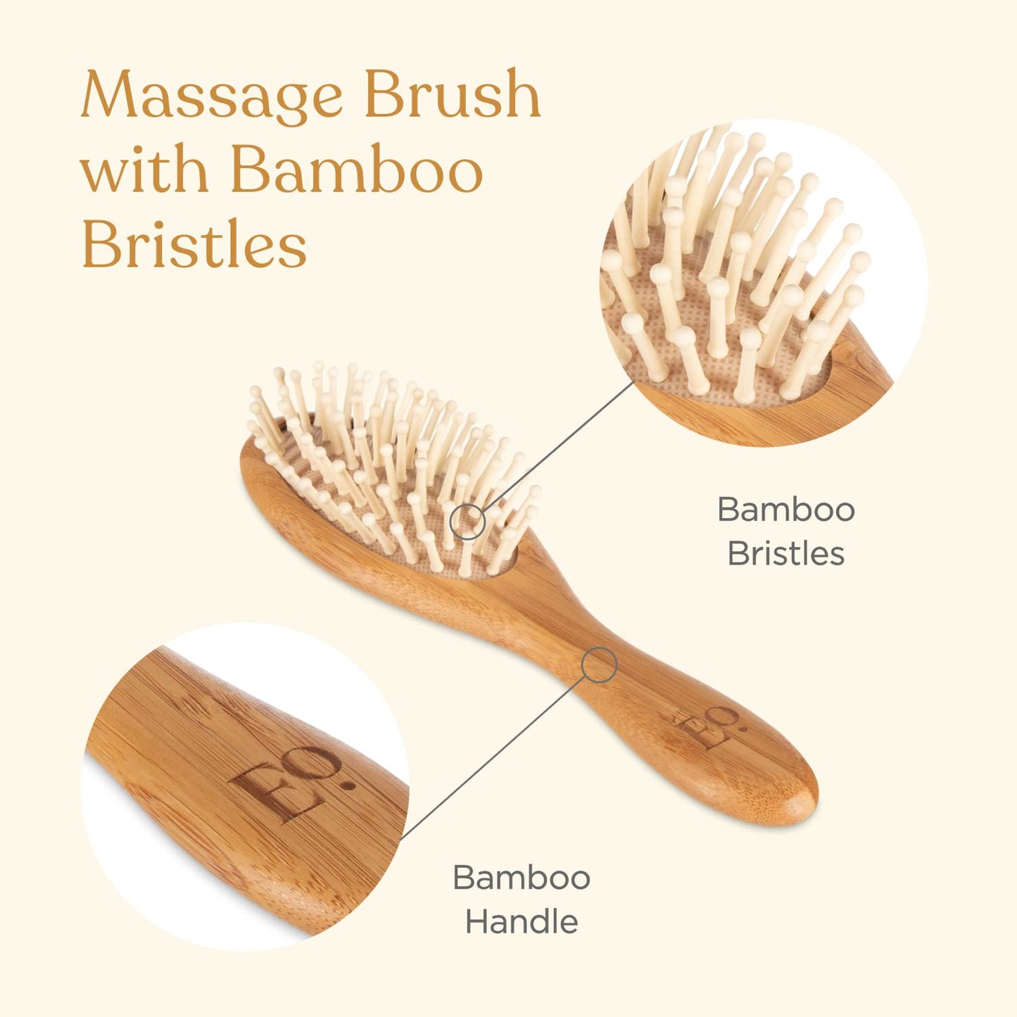 Ellaola Natural Bamboo Hair Brush & Comb Set, 3 Piece - Cradle Cap Brush, Massage Hair Brush, Bamboo Comb For Toddlers, Newborns