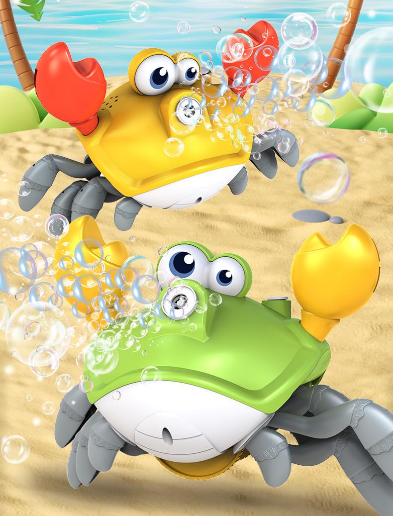 Crawling Crab Baby Toy - Rechargeable Bubble Machine - Tummy Time Toys - Automatic Crawling Crab Bubble Blower Machine for 3 4 5