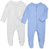 Aablexema Baby Footie Pajamas Zipper - Rayon From Bamboo Infant Footed Pjs With Mittens Sleepwear Jammies(White & Blue,3-6M)
