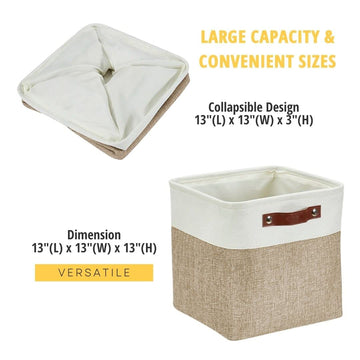 DECOMOMO 13 Inch Cube Storage Bins, Fabric Storage Cube, Basket for Kallax Shelves (Beige & White, Cube 13 - 4 Pack)
