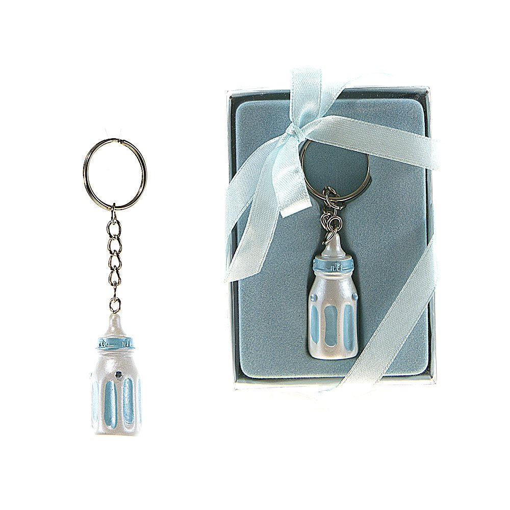 Lunaura Baby Keepsake - Set Of 12 'Boy' Baby Bottle With Crystals Key Chain Favors - Blue