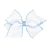 Wee Ones Girls Classic Grosgrain Moonstitch Edge Hair Bow, No-Slip Hair Clip, Handmade, White with Millennium Blue, Small