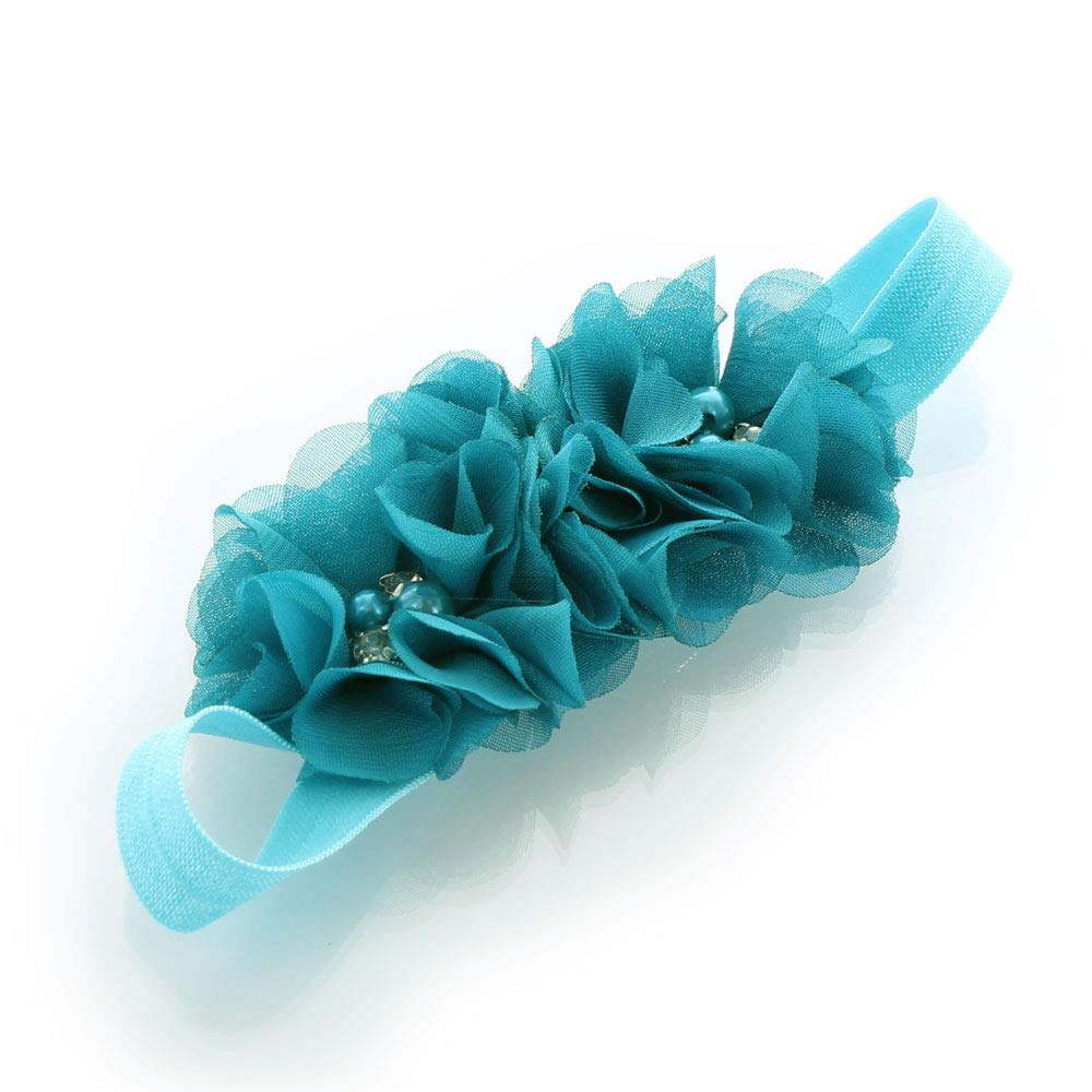 My Lello Girls Flower Headbands Toddler Fabric Beaded Trio Stretchy Elastic Pair (Fuchsia/Turquoise)