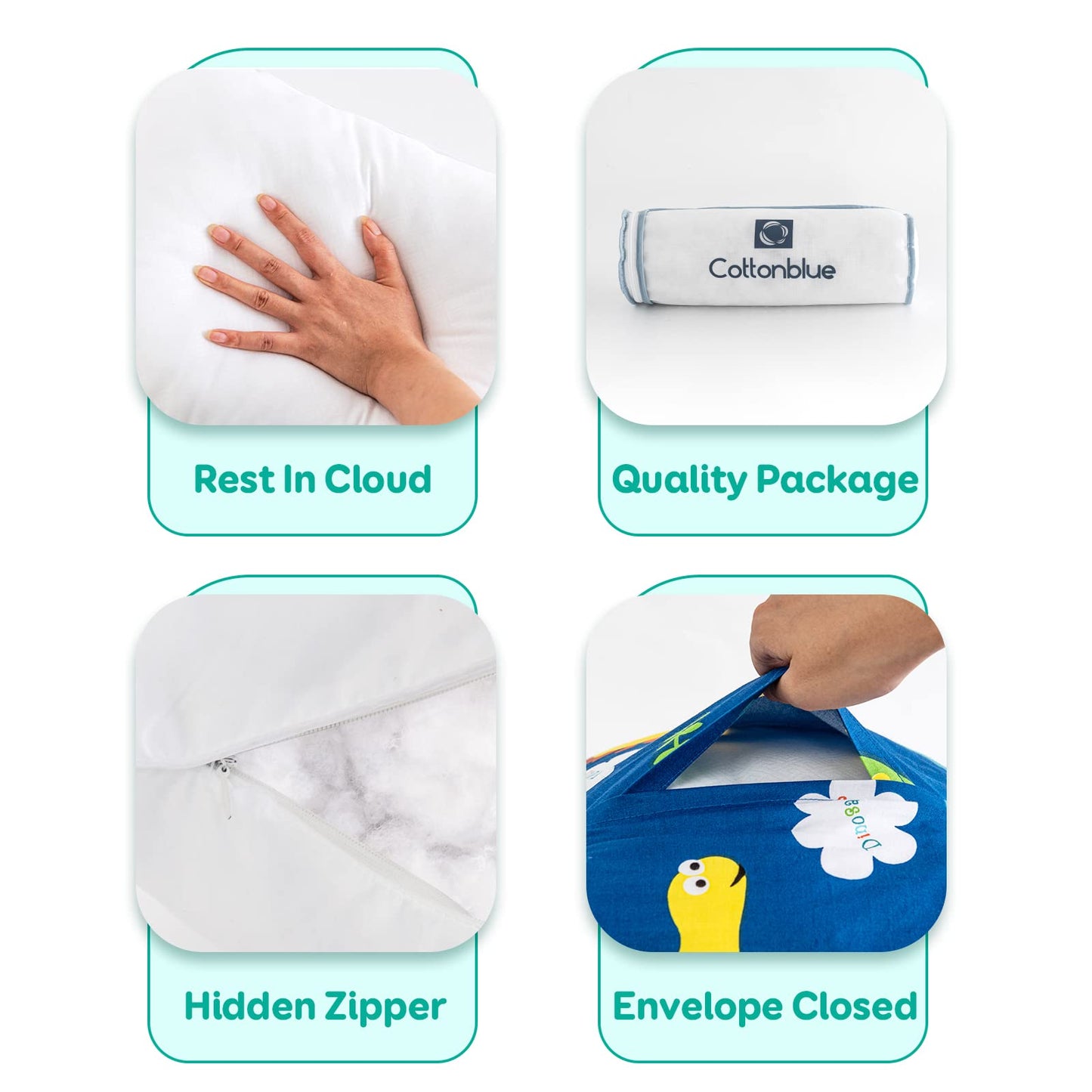 Toddler Pillow With 100% Organic Cotton Pillowcase 14X19, Cottonblue Kids Bedding Pillow For Sleeping, Machine Washable, Boys Pi