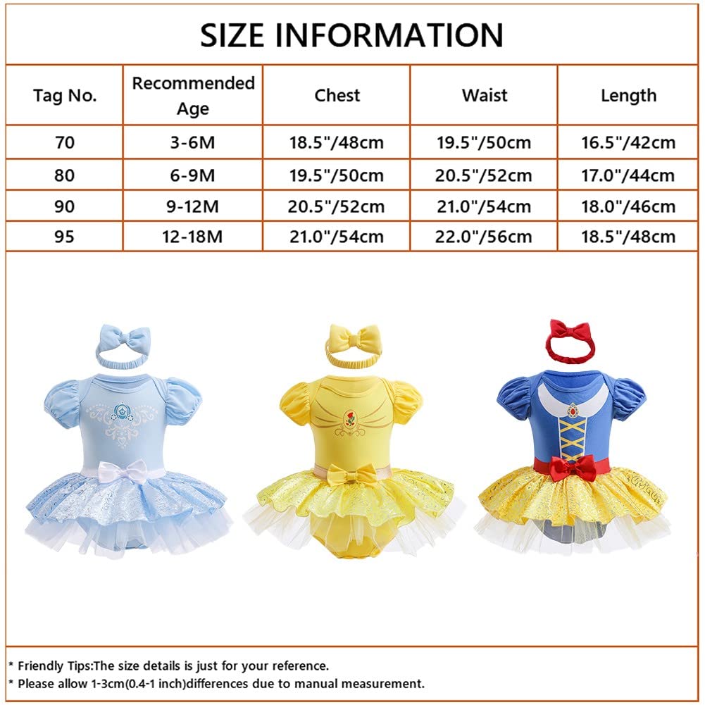 Fmyfwy Baby Girls Belle Princess Costume Halloween Christmas Birthday Party Romper Tutu Dress W/Headband 95