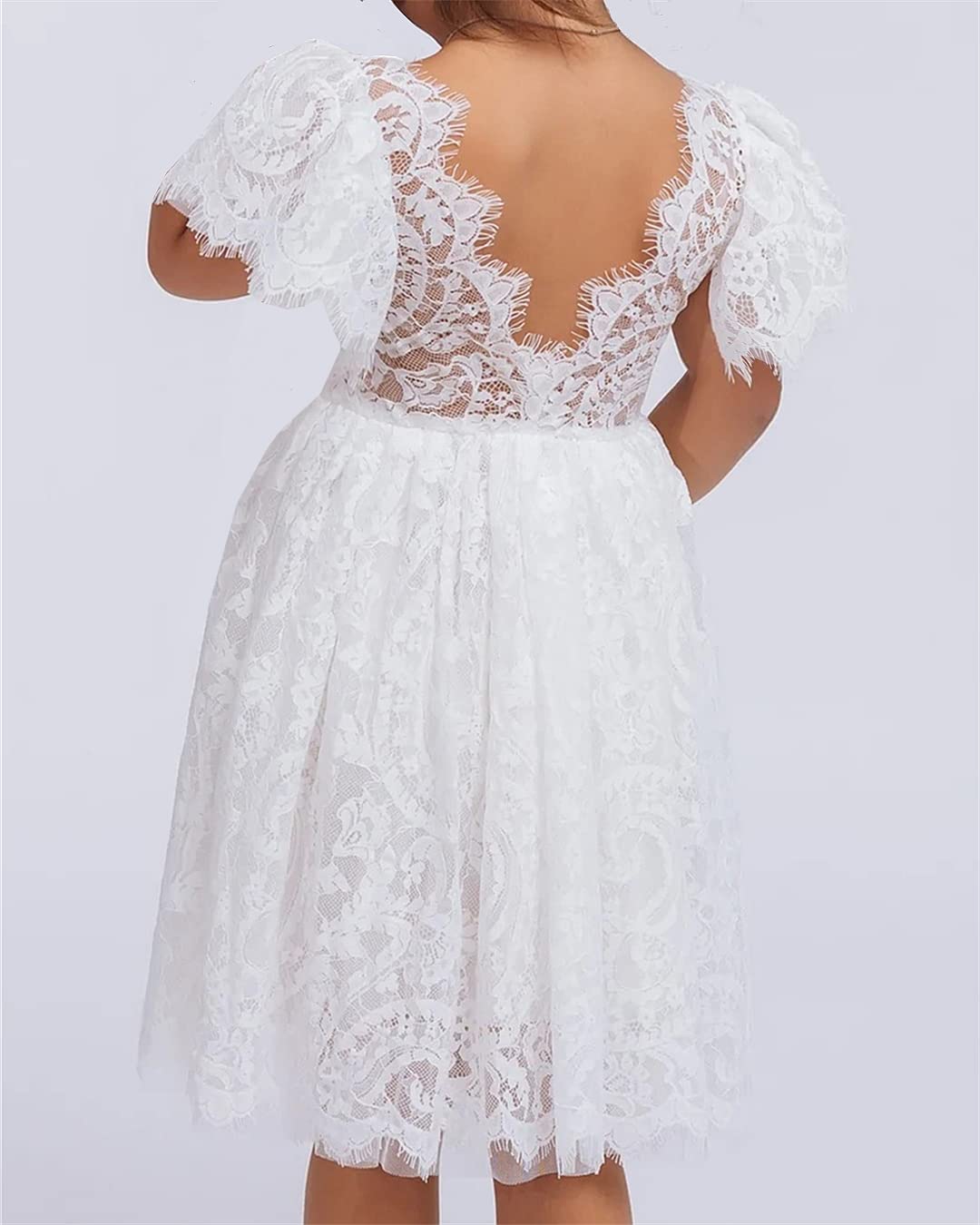 2Bunnies Girl Paisley Lace Back A-Line Tutu Tulle Party Flower Girl Dress (All Lace Flutter Sleeve Knee-White, 9/10)