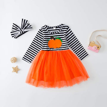 Jeinxcn Halloween Toddler Baby Girl Santa Printed Tutu Dress Long Sleeve Striped Skirt Outfits Clothes With Headband