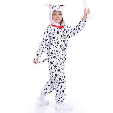 Funivals Dalmatians Costume For Kids, Spotted Dog Animal Costume, Dalmatians Pajamas, Fancy Dress, Three Size 1-Pcs, Black & Whi