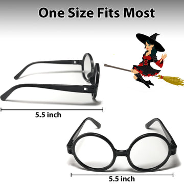 24 Pairs Black Wizard Glasses Plastic Halloween Costume Glasses Round Frame No Lens For St Patrick'S Day Wizard Party Favors