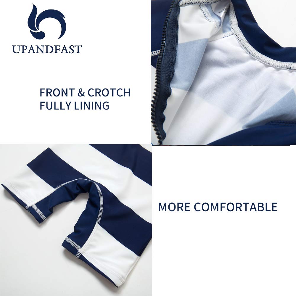 Upandfast Kids One Piece Zip Sunsuit With Sun Hat Upf 50+ Sun Protection Baby Beach Swimsuit (Stripe(Ls), 12-18 Months)