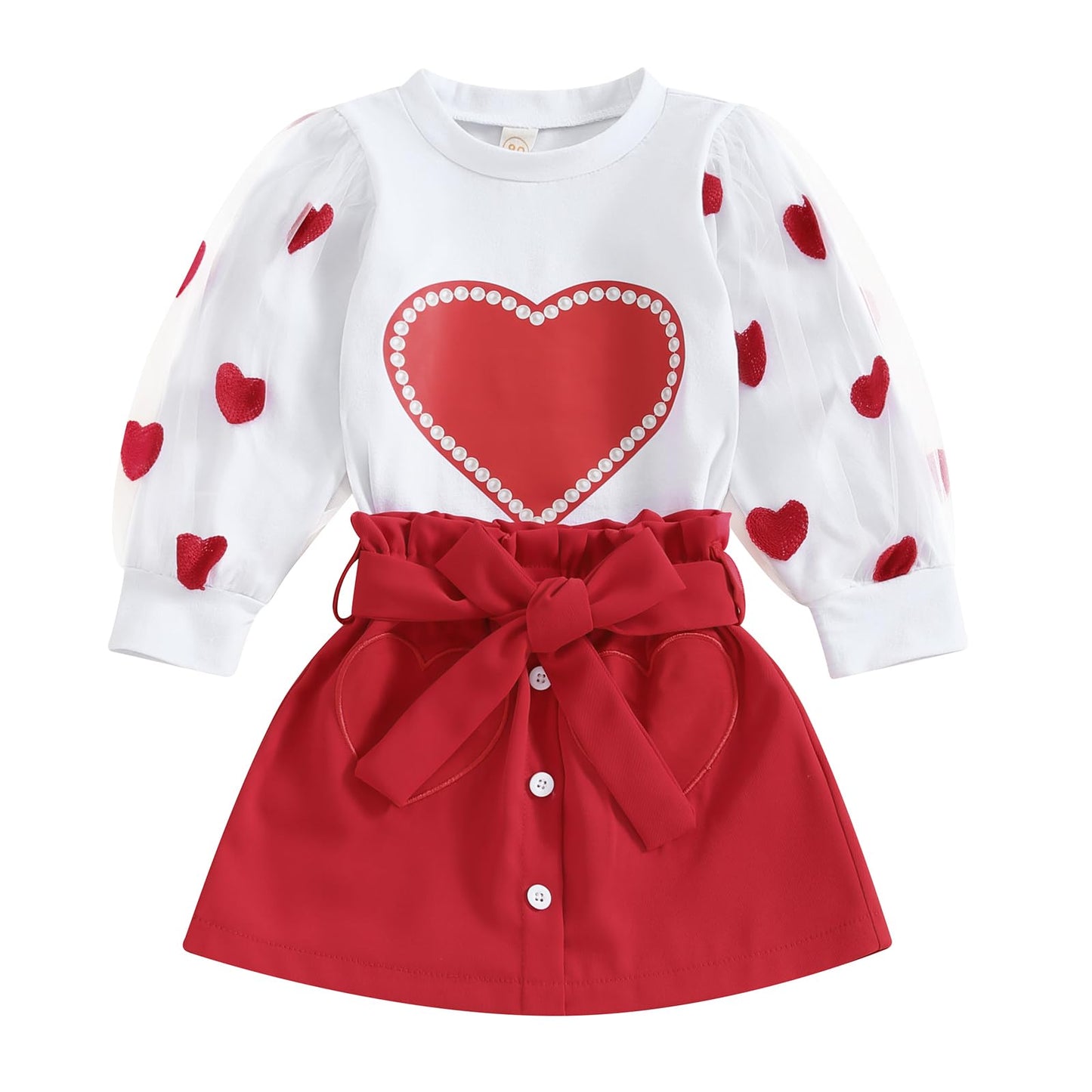 Toddler Girl Valentines Day Outfit Love Heart Sweatshirt Long Sleeve Shirts and Red Skirts Set Winter Spring Clothes (Red Love H